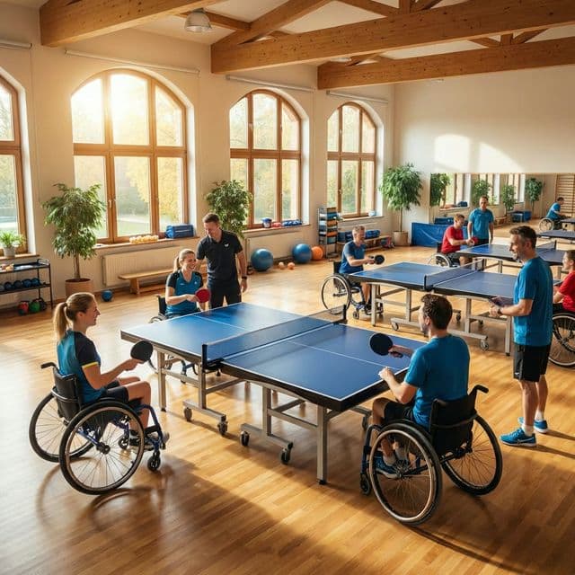 안양시장애인탁구협회 훈련 모습 - 탁구를 즐겁게 치고 있는 회원들